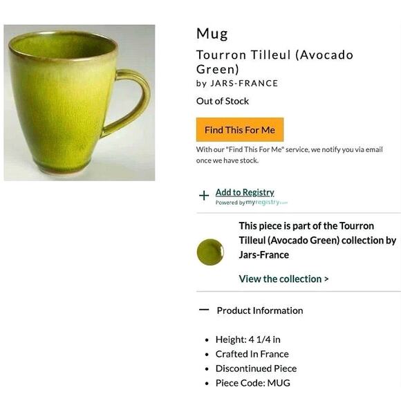 Jars France Tourron Tilleul Avocado Green Stoneware Mugs (Set of 2) - Picture 3 of 15